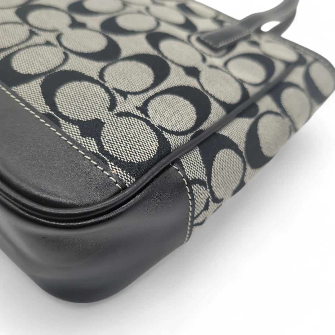 Coach handbag mini shopper with black leather monogram grey