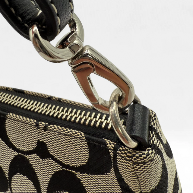 Coach Pochette black leather details monogram beige