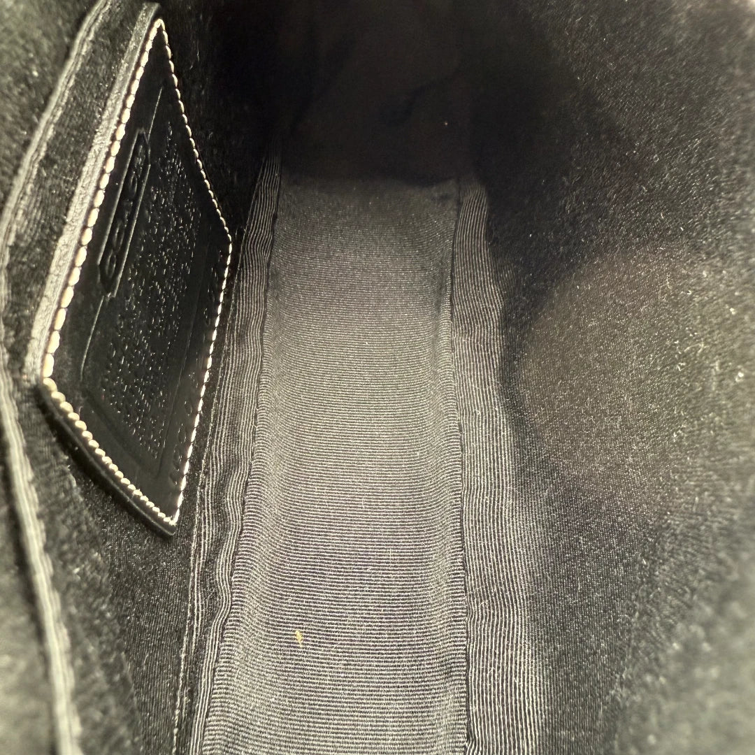 Coach Pochette black leather details monogram beige
