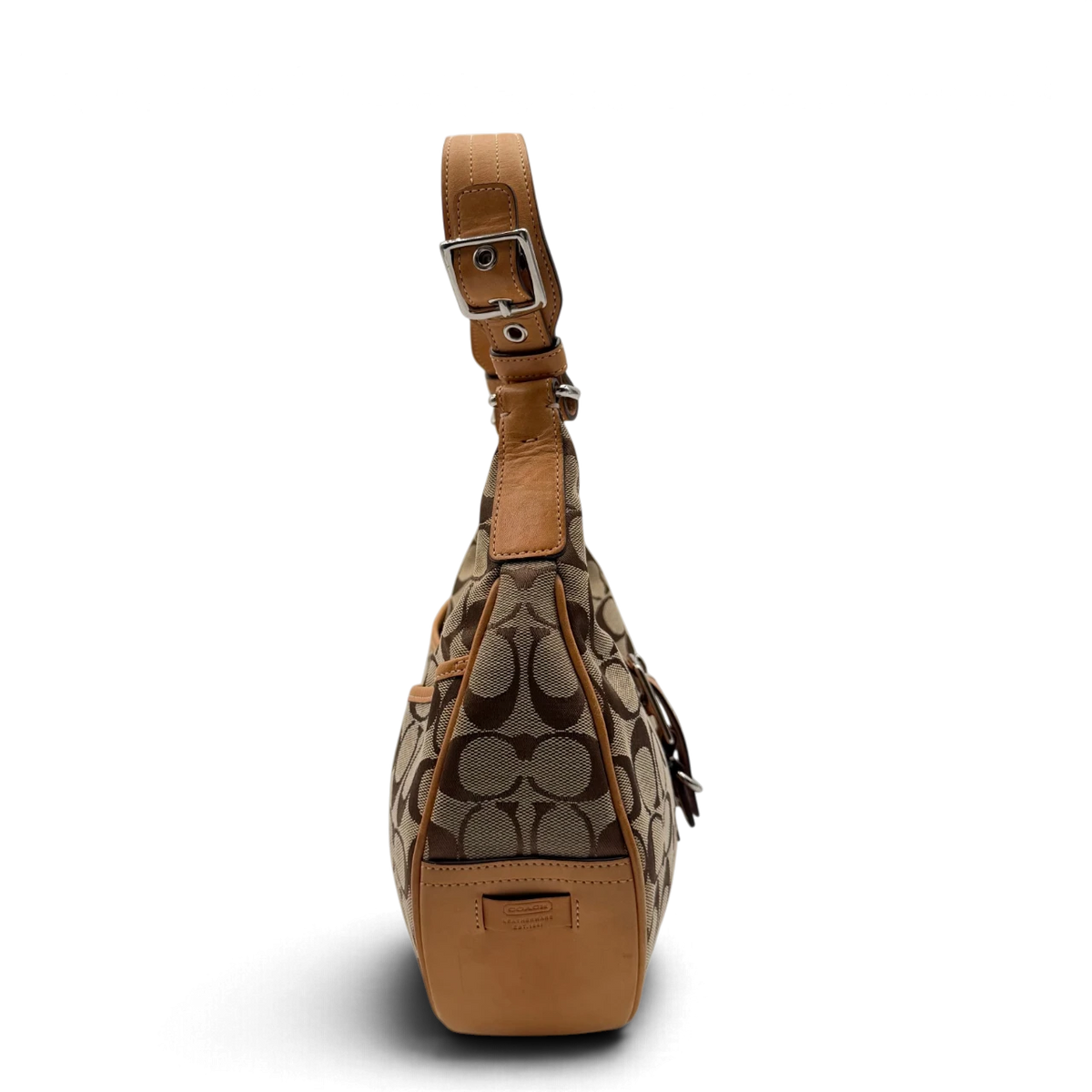 Coach Schultertasche Croissant Signature beige – Seitenansicht