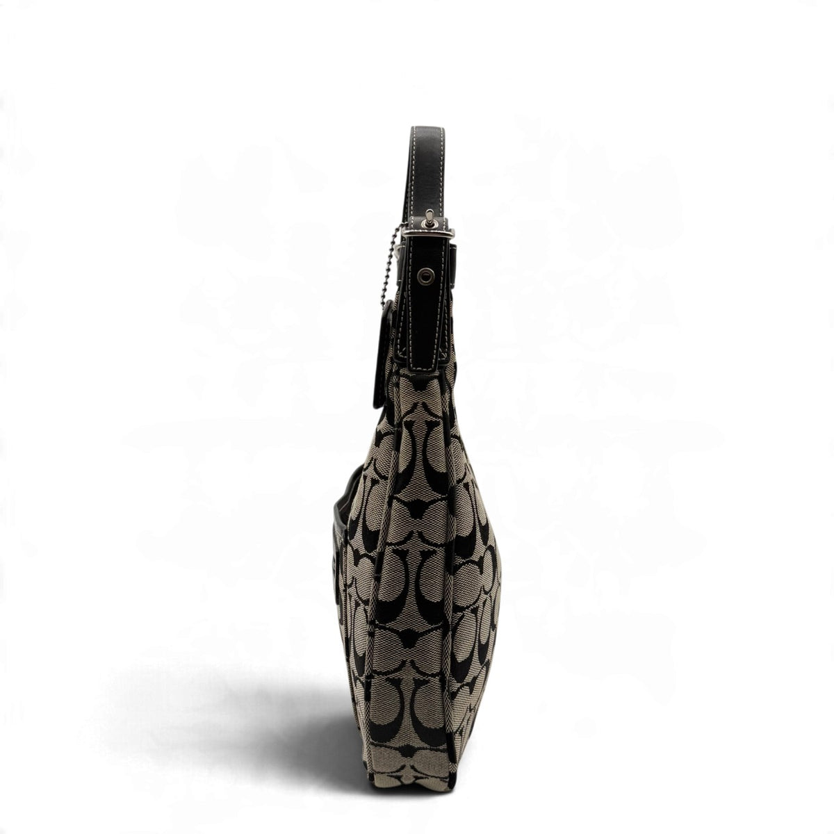 Coach Schultertasche Signature grau & schwarz – Seitenansicht