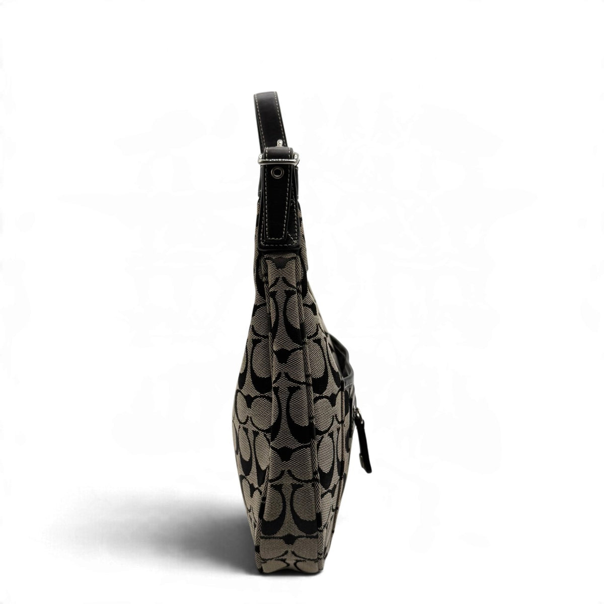 Coach Schultertasche Signature grau & schwarz – Seitenansicht
