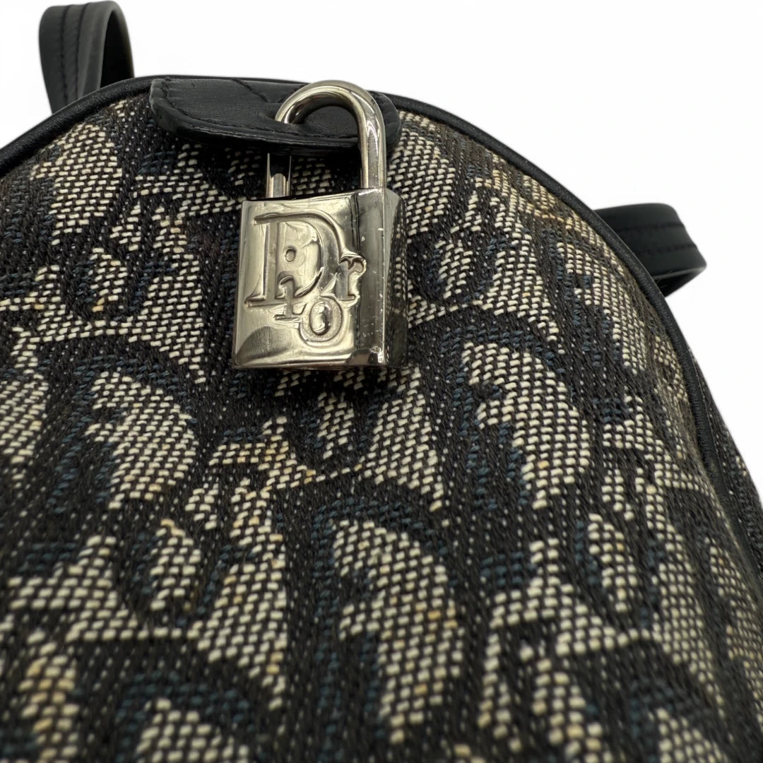 Dior Handtasche Boston 25 mit schwarzen Lederecken monogram grau