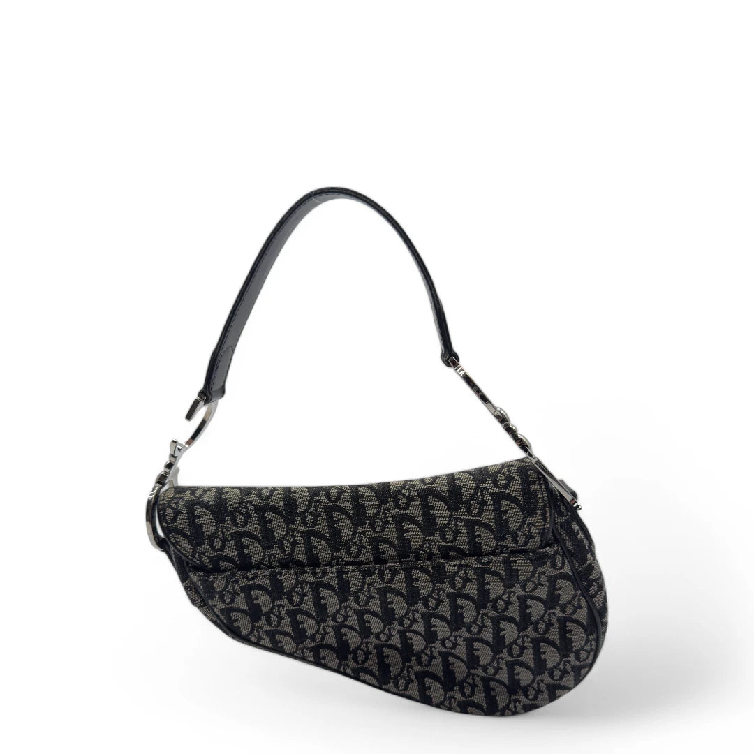 Dior Handtasche Saddle Bag Oblique Jacquard grau & schwarz