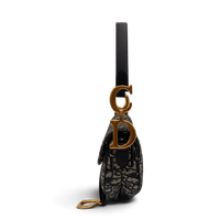 Dior Schultertasche Saddle Bag mit Schulterriemen aus Canvas blau & beige