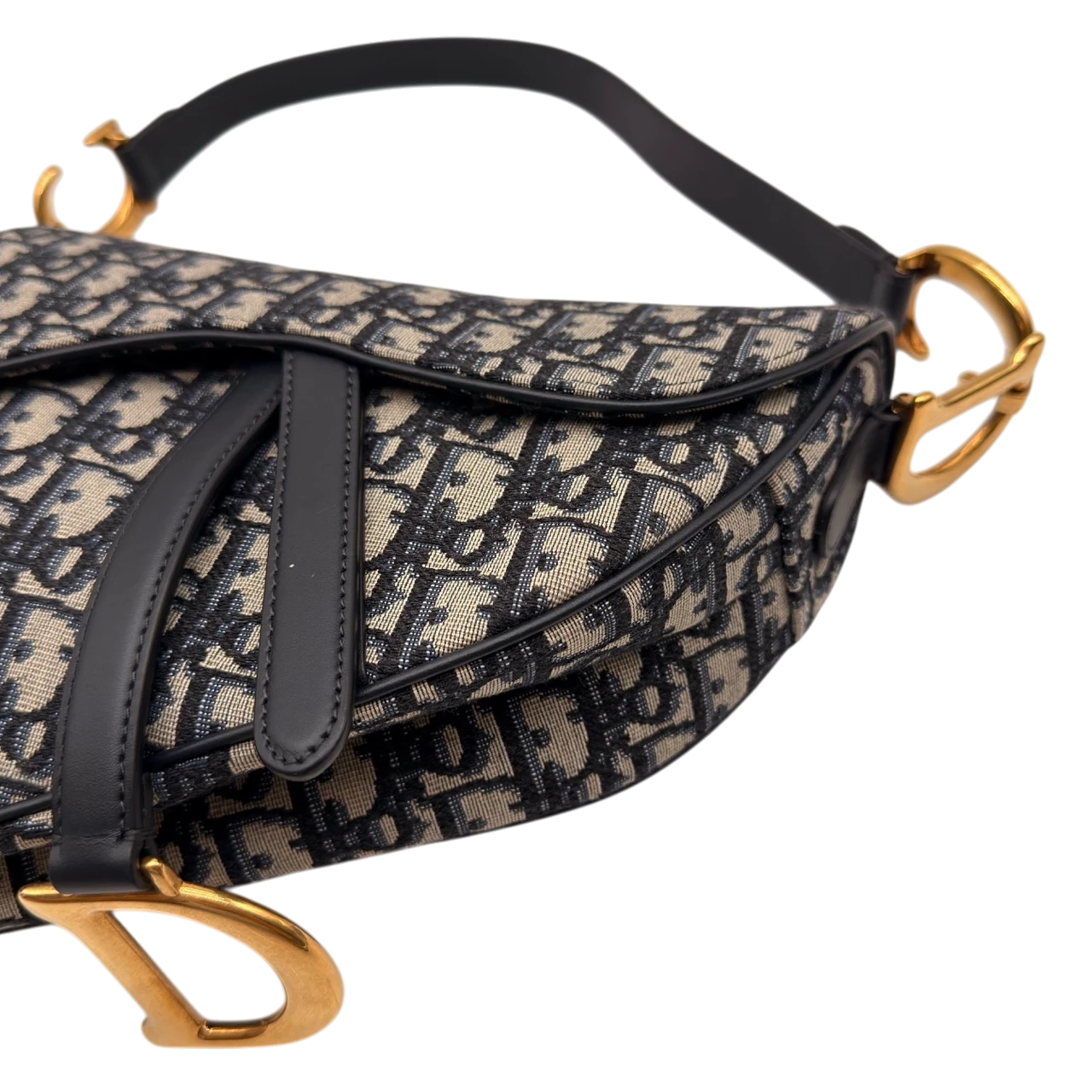 Dior Schultertasche Saddle Bag mit Schulterriemen aus Canvas blau & beige