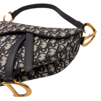 Dior Schultertasche Saddle Bag mit Schulterriemen aus Canvas blau & beige