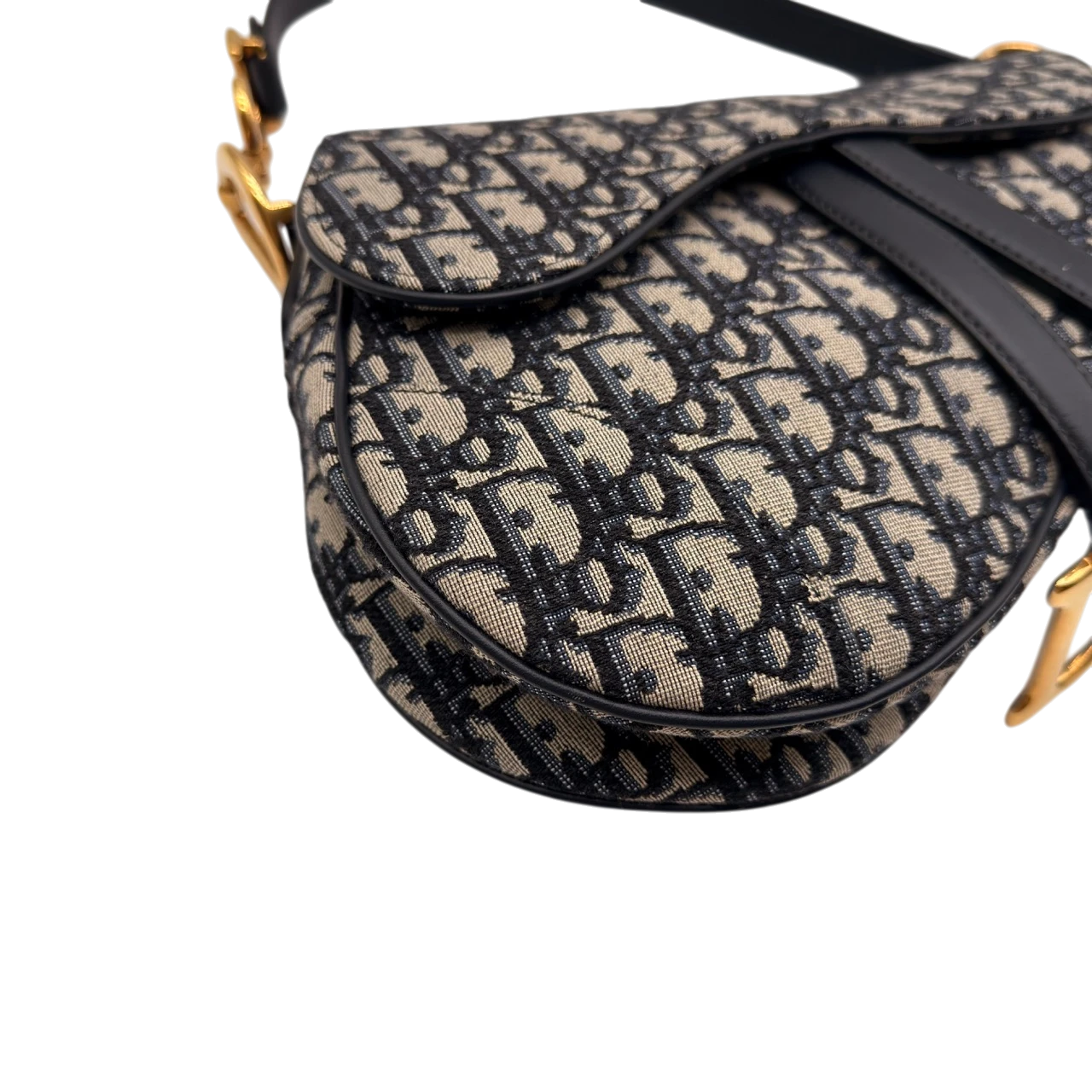 Dior Schultertasche Saddle Bag mit Schulterriemen aus Canvas blau & beige