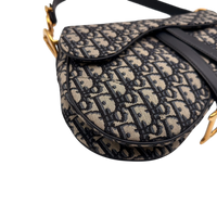 Dior Schultertasche Saddle Bag mit Schulterriemen aus Canvas blau & beige