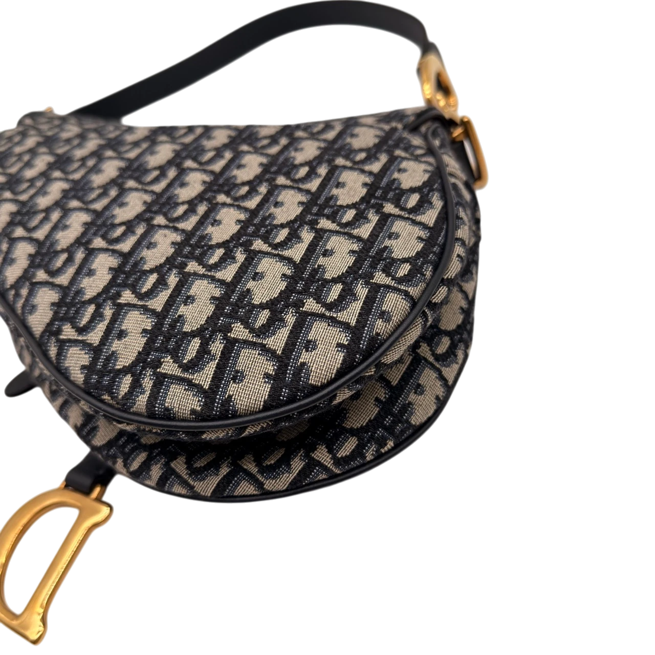 Dior Schultertasche Saddle Bag mit Schulterriemen aus Canvas blau & beige