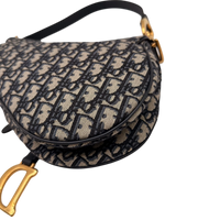 Dior Schultertasche Saddle Bag mit Schulterriemen aus Canvas blau & beige