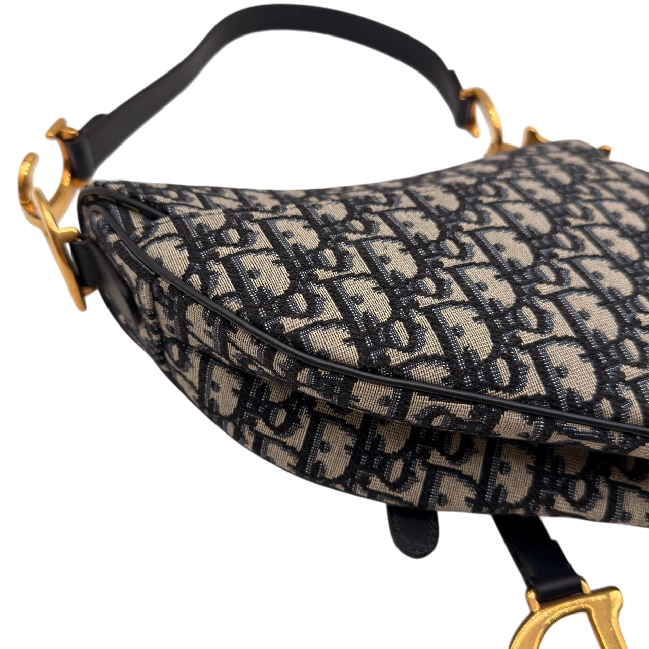 Dior Schultertasche Saddle Bag mit Schulterriemen aus Canvas blau & beige