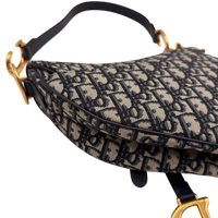 Dior Schultertasche Saddle Bag mit Schulterriemen aus Canvas blau & beige