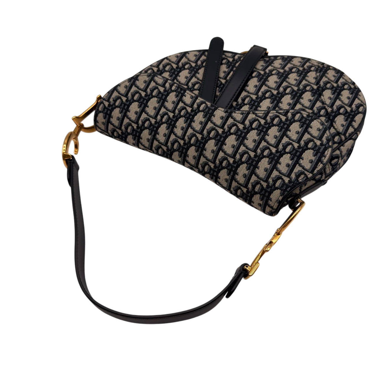 Dior Schultertasche Saddle Bag mit Schulterriemen aus Canvas blau & beige