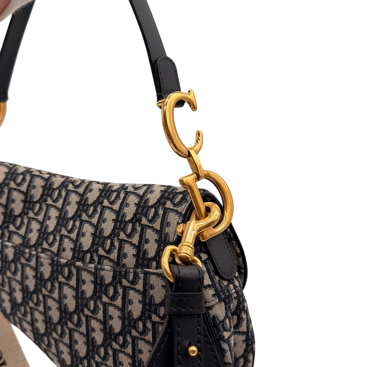 Dior Schultertasche Saddle Bag mit Schulterriemen aus Canvas blau & beige