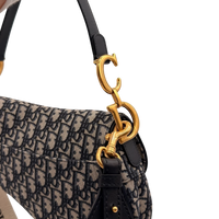 Dior Schultertasche Saddle Bag mit Schulterriemen aus Canvas blau & beige