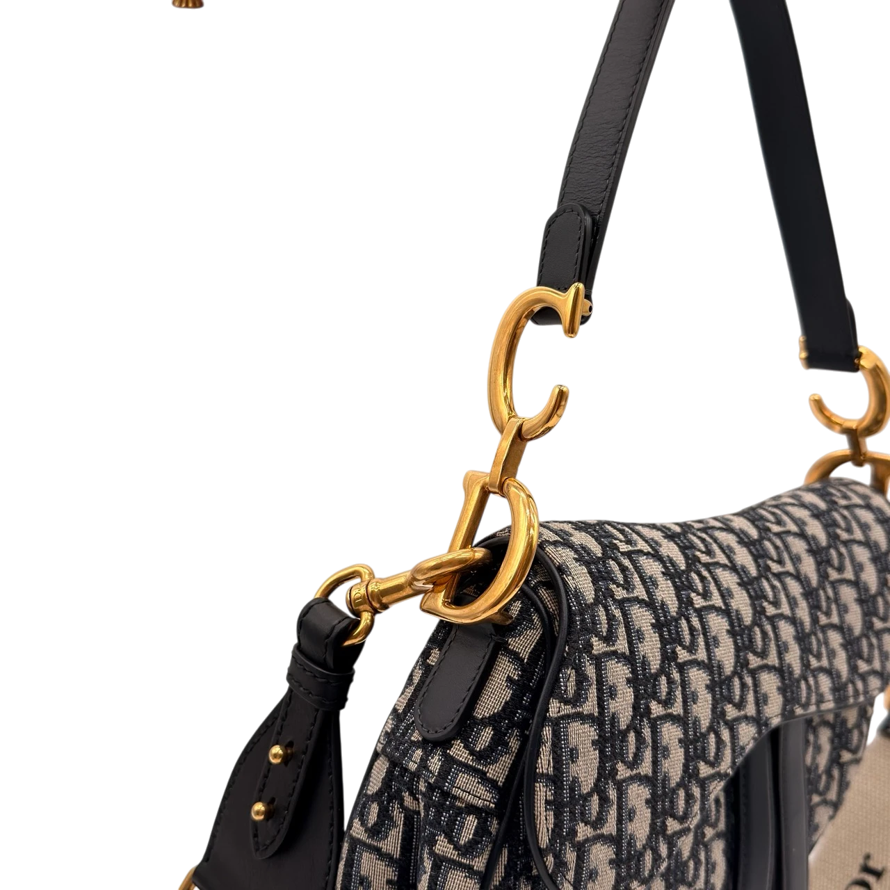 Dior Schultertasche Saddle Bag mit Schulterriemen aus Canvas blau & beige