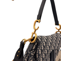 Dior Schultertasche Saddle Bag mit Schulterriemen aus Canvas blau & beige