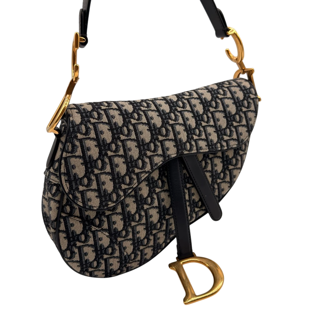 Dior Schultertasche Saddle Bag mit Schulterriemen aus Canvas blau & beige