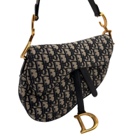 Dior Schultertasche Saddle Bag mit Schulterriemen aus Canvas blau & beige