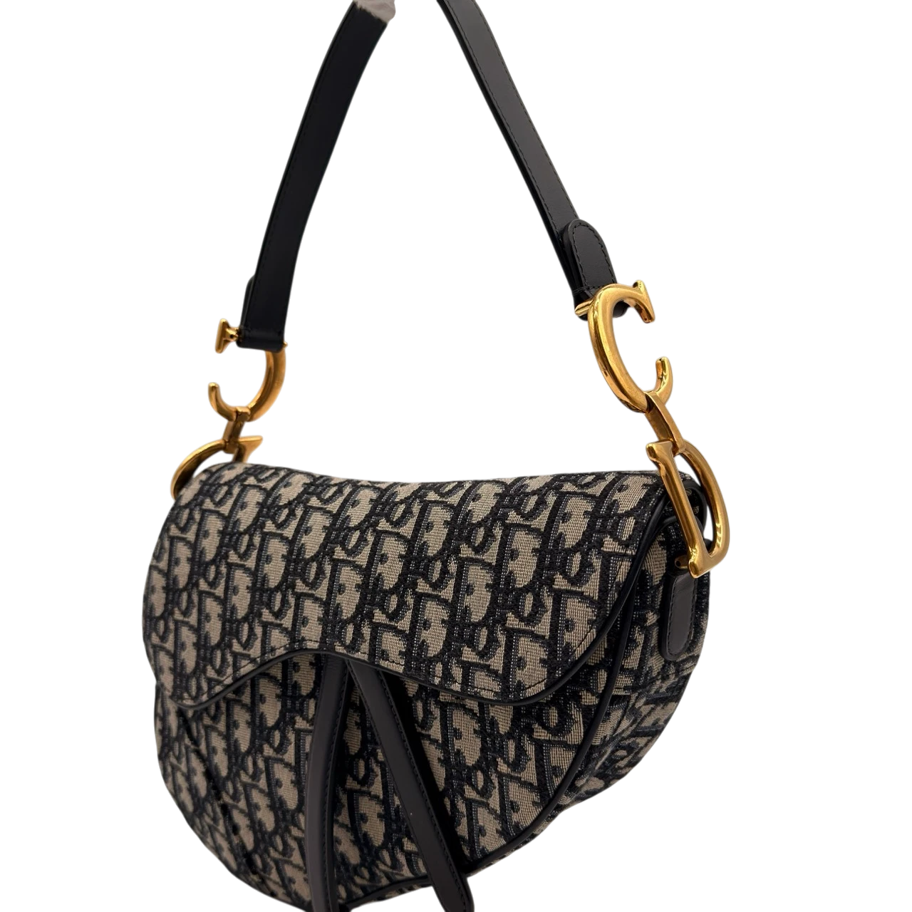 Dior Schultertasche Saddle Bag mit Schulterriemen aus Canvas blau & beige