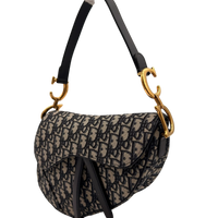 Dior Schultertasche Saddle Bag mit Schulterriemen aus Canvas blau & beige
