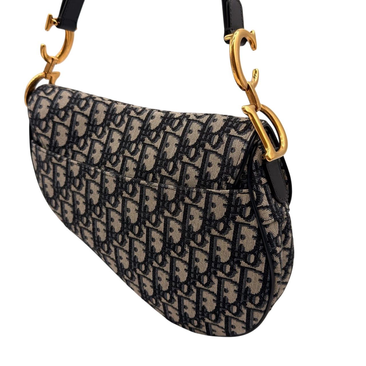 Dior Schultertasche Saddle Bag mit Schulterriemen aus Canvas blau & beige