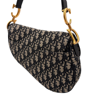 Dior Schultertasche Saddle Bag mit Schulterriemen aus Canvas blau & beige