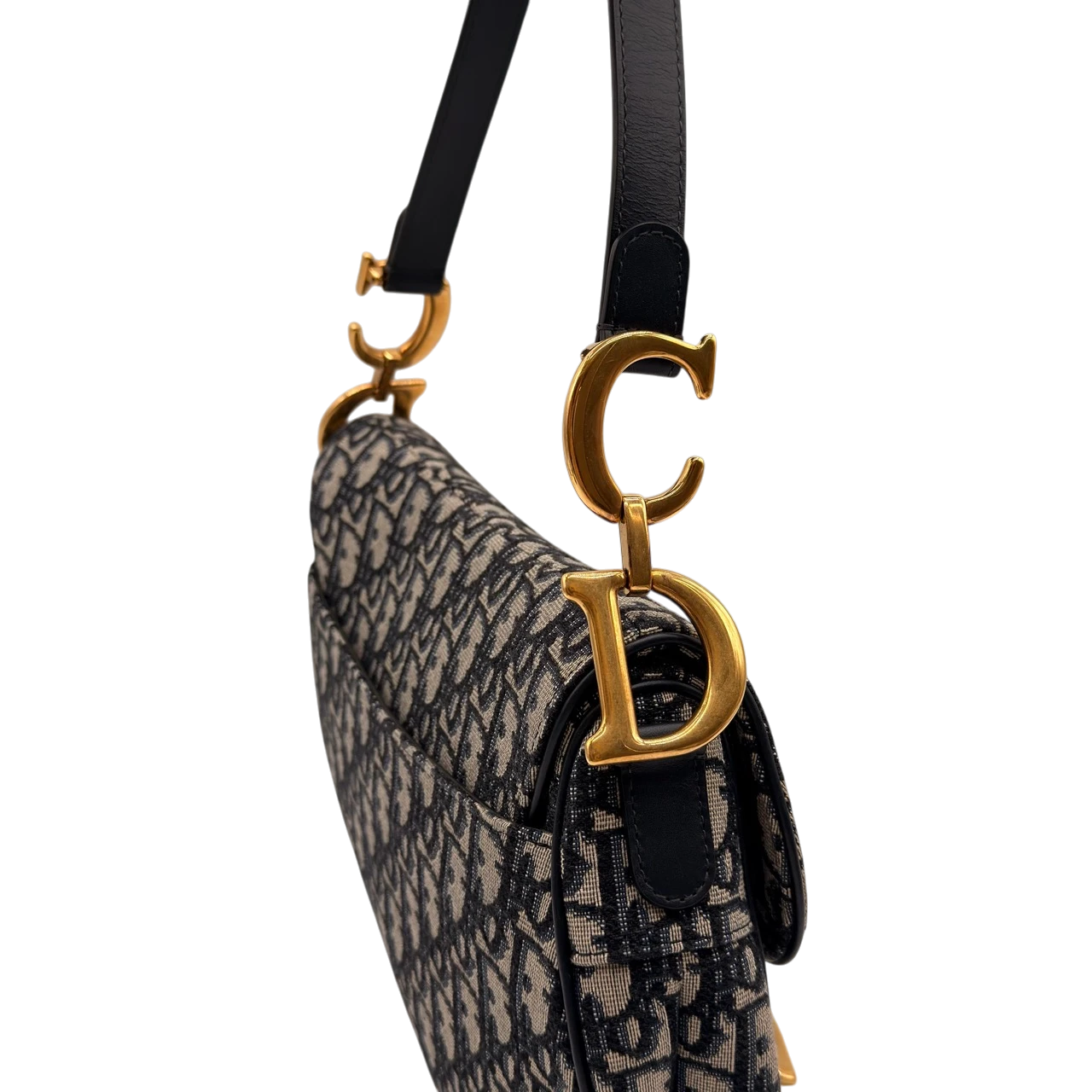 Dior Schultertasche Saddle Bag mit Schulterriemen aus Canvas blau & beige