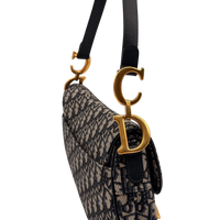 Dior Schultertasche Saddle Bag mit Schulterriemen aus Canvas blau & beige