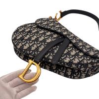 Dior Schultertasche Saddle Bag mit Schulterriemen aus Canvas blau & beige