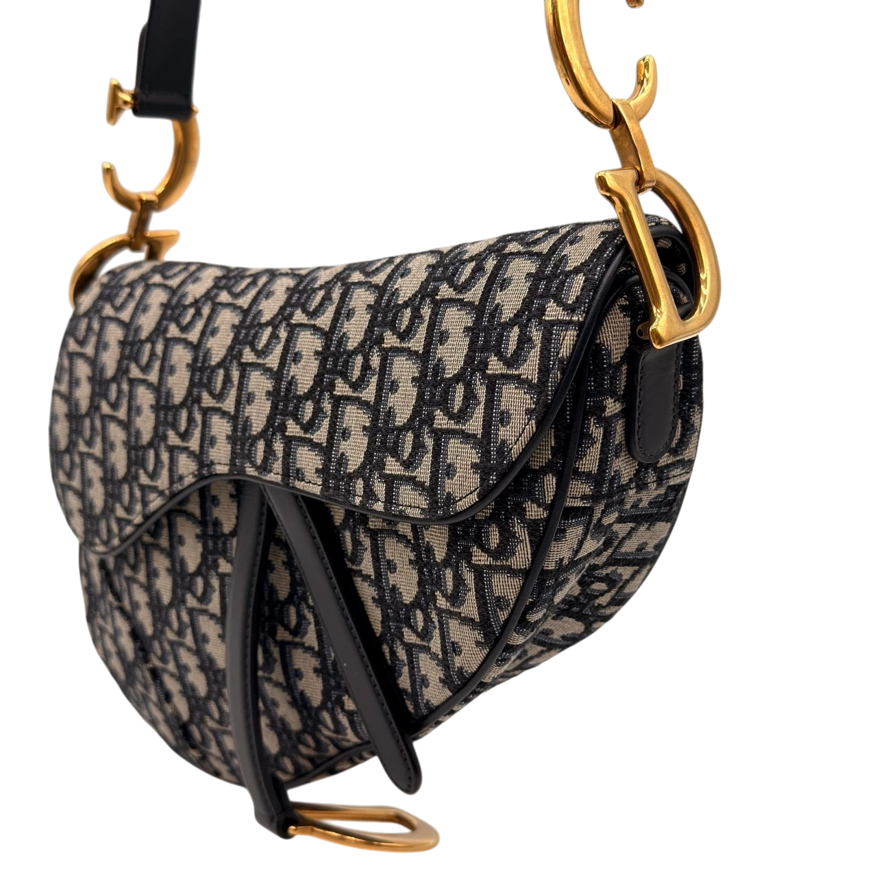 Dior Schultertasche Saddle Bag mit Schulterriemen aus Canvas blau & beige