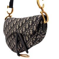 Dior Schultertasche Saddle Bag mit Schulterriemen aus Canvas blau & beige