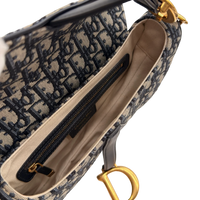 Dior Schultertasche Saddle Bag mit Schulterriemen aus Canvas blau & beige