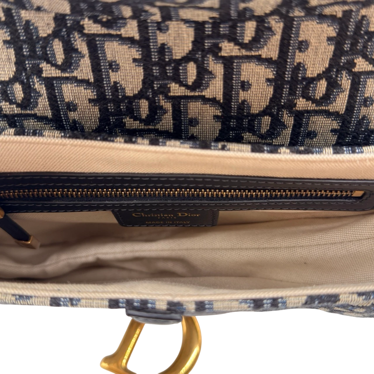 Dior Schultertasche Saddle Bag mit Schulterriemen aus Canvas blau & beige