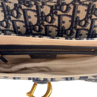 Dior Schultertasche Saddle Bag mit Schulterriemen aus Canvas blau & beige
