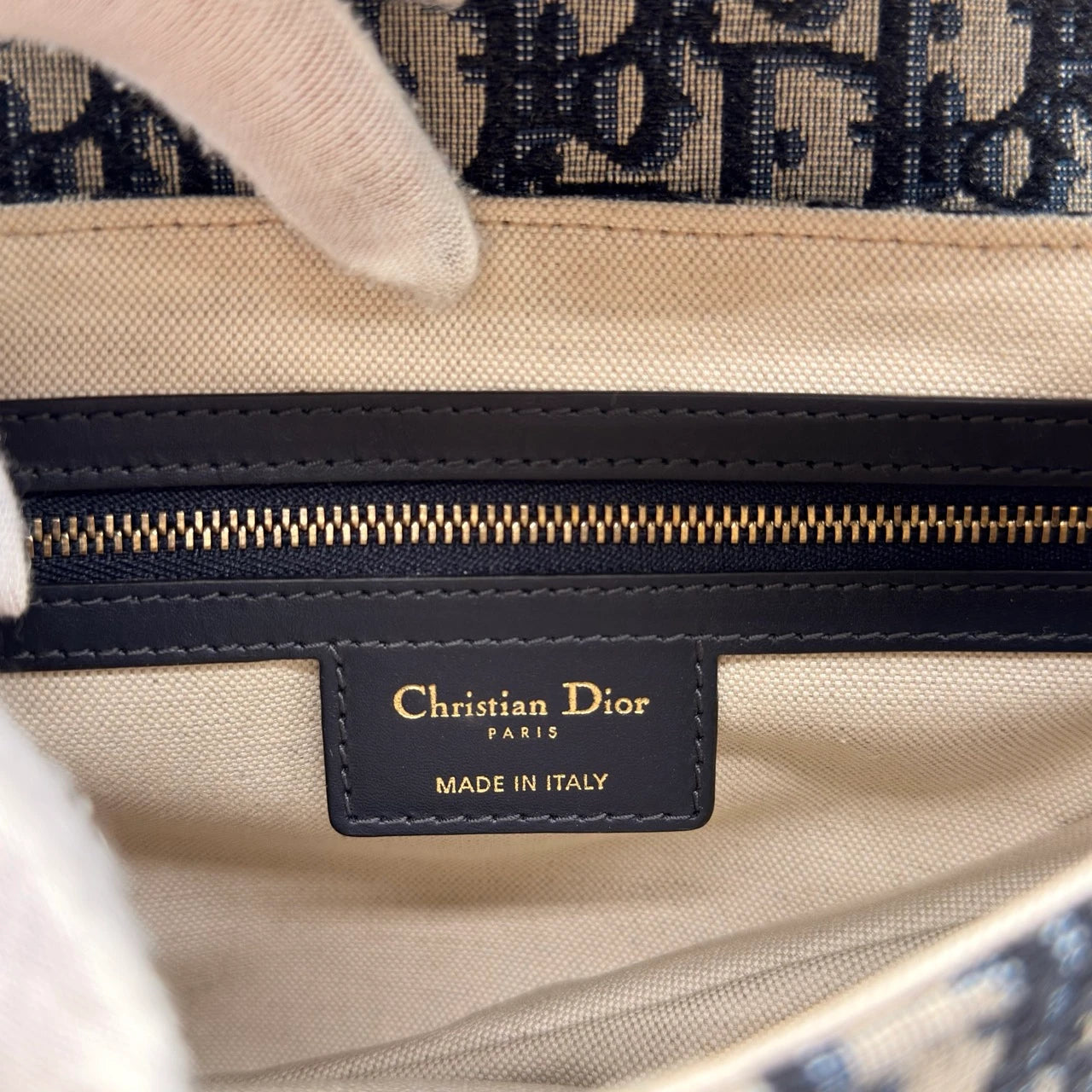 Dior Schultertasche Saddle Bag mit Schulterriemen aus Canvas blau & beige