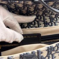 Dior Schultertasche Saddle Bag mit Schulterriemen aus Canvas blau & beige