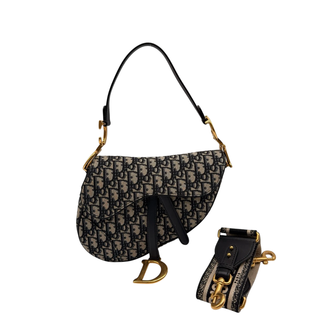 Dior Schultertasche Saddle Bag mit Schulterriemen aus Canvas blau & beige