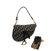 Dior Schultertasche Saddle Bag mit Schulterriemen aus Canvas blau & beige