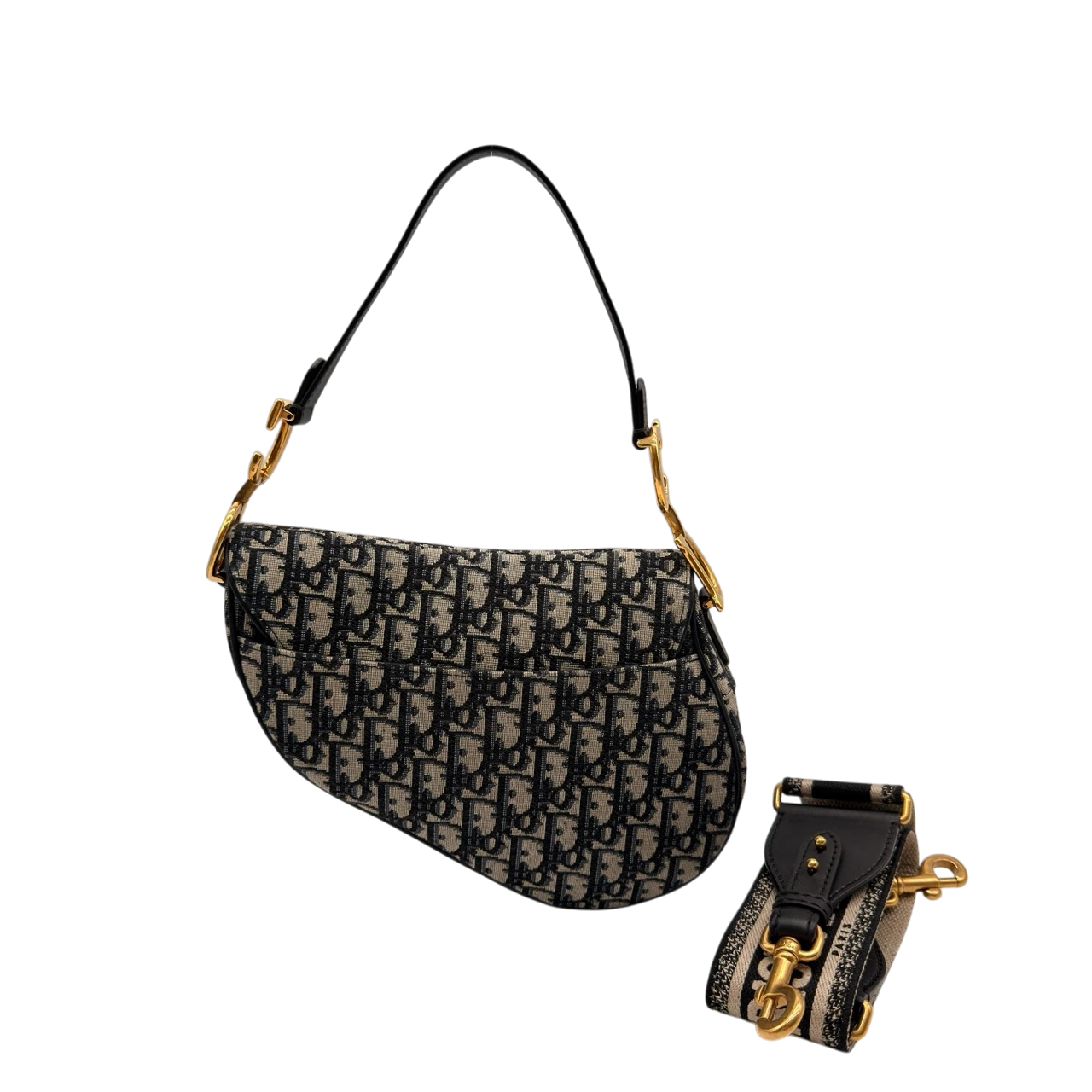 Dior Schultertasche Saddle Bag mit Schulterriemen aus Canvas blau & beige