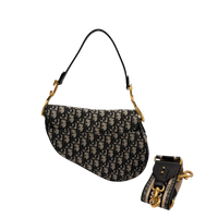 Dior Schultertasche Saddle Bag mit Schulterriemen aus Canvas blau & beige