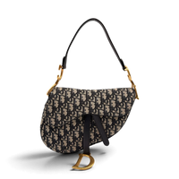 Dior Schultertasche Saddle Bag mit Schulterriemen aus Canvas blau & beige