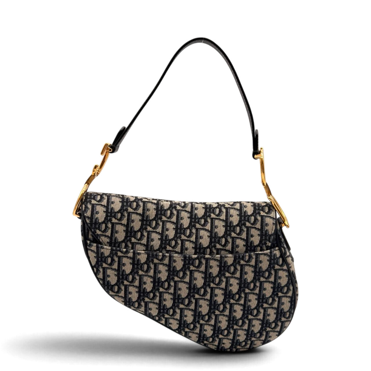 Dior Schultertasche Saddle Bag mit Schulterriemen aus Canvas blau & beige