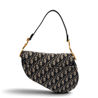 Dior Schultertasche Saddle Bag mit Schulterriemen aus Canvas blau & beige