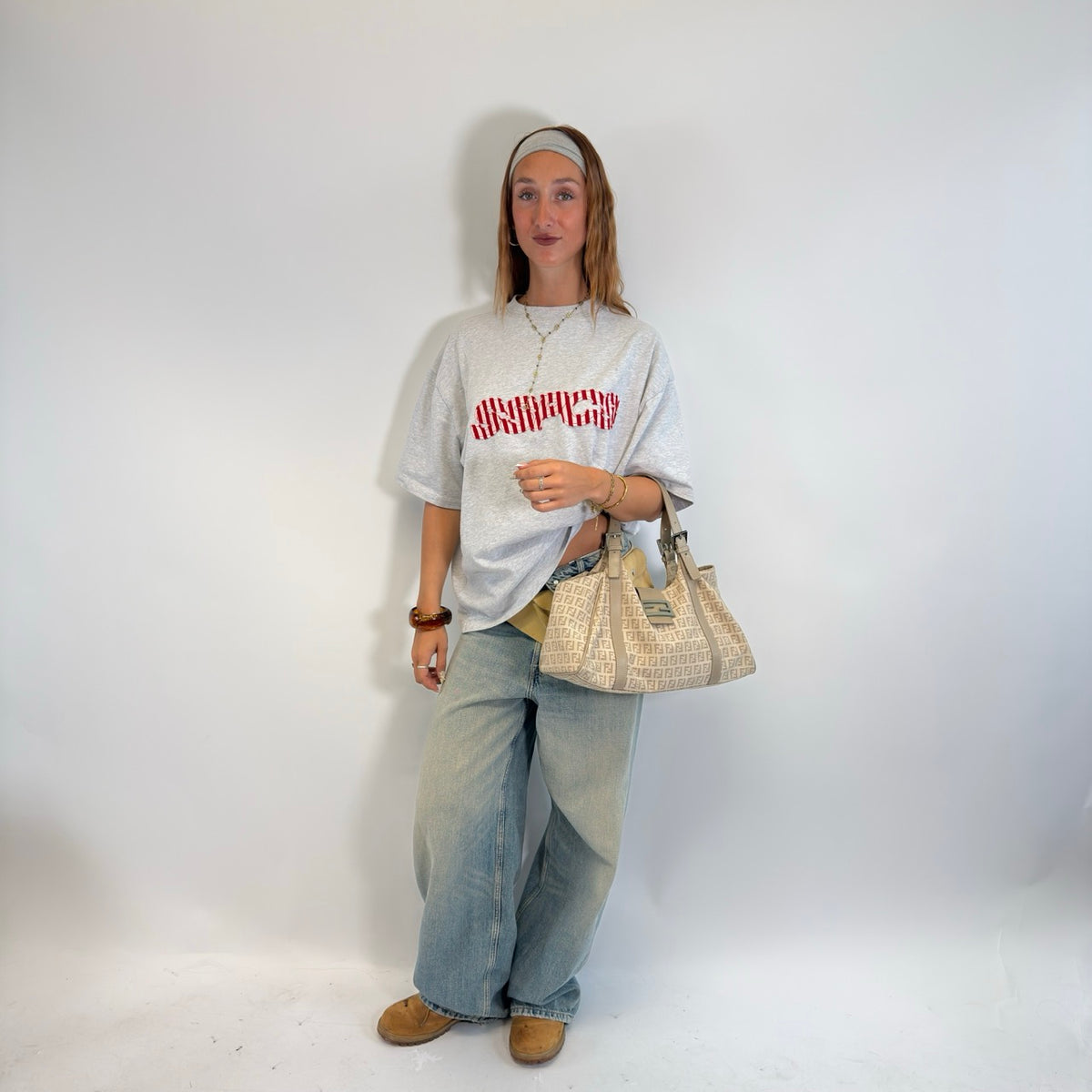 Fendi Schultertasche Zucchino Hobo beige