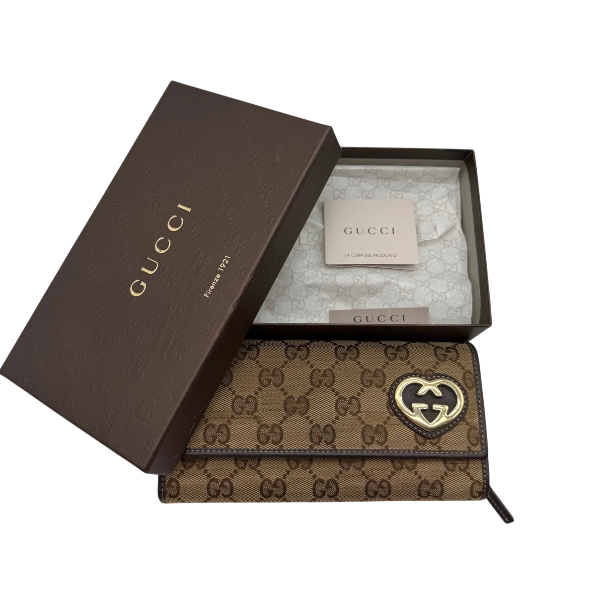 Gucci Geldbeutel Lovely Heart länglich monogram beige – mit Originalbox