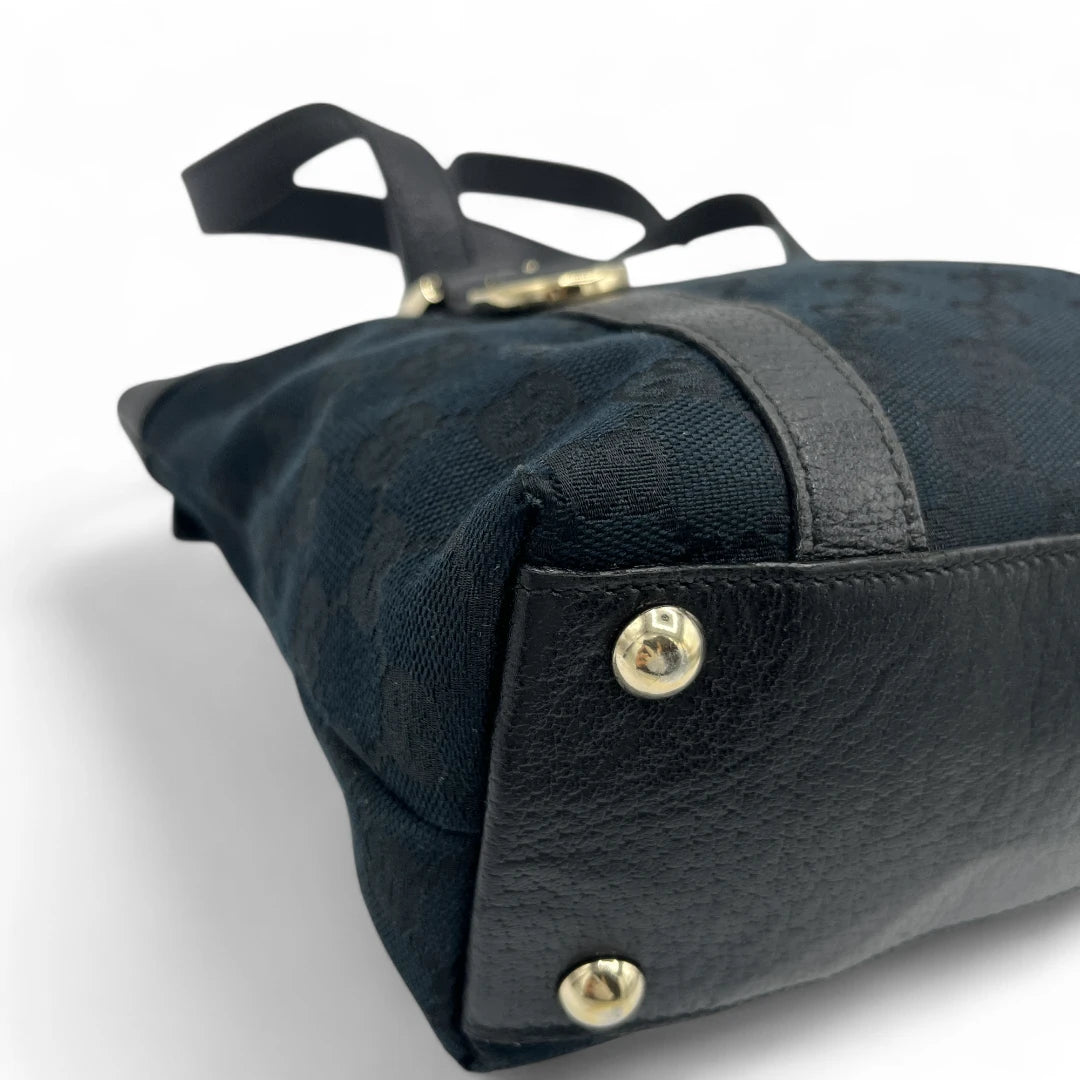 Gucci Handtasche Abbey mini schwarze Lederdetails monogram dunkelblau