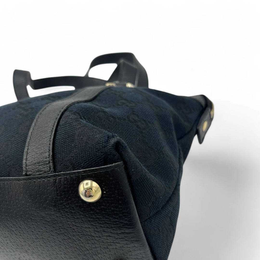 Gucci Handtasche Abbey mini schwarze Lederdetails monogram dunkelblau
