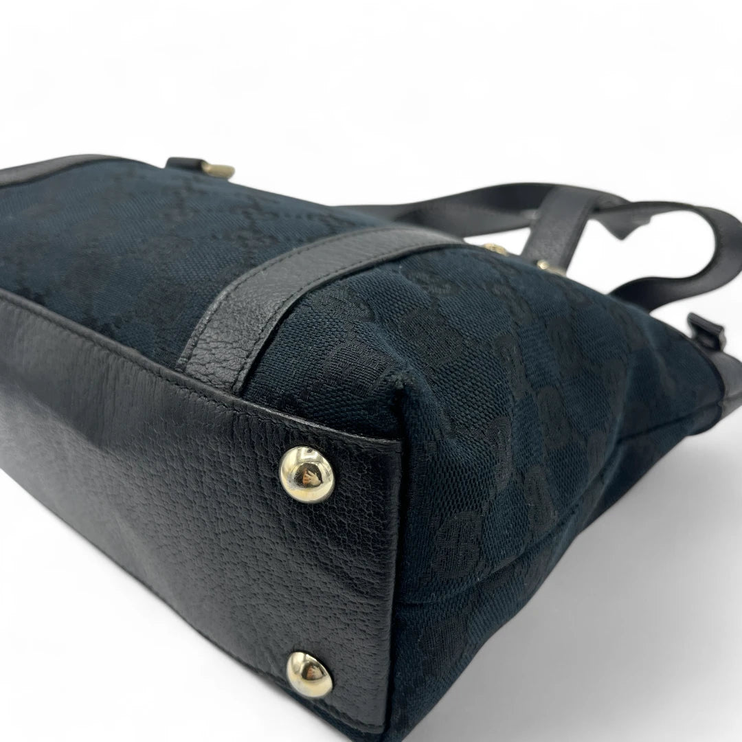 Gucci Handtasche Abbey mini schwarze Lederdetails monogram dunkelblau